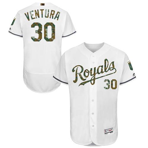 Royals #30 Yordano Ventura White Flexbase Authentic Collection Memorial Day Stitched MLB Jersey